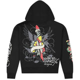Ed Hardy Men's Black Tiger Rhinestone Full Zip Boxy Hoodie ThatShoeStore