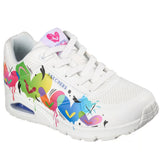 Skechers Women’s 190008 Jason Naylor UNO Open Your Heart White Multi Memory Foam Casual Shoes ThatShoeStore