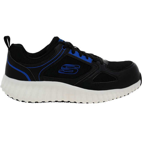 Skechers Men's 200119 Cicades Karvin Black Blue Composite Safety Toe Metal Free Work Shoes