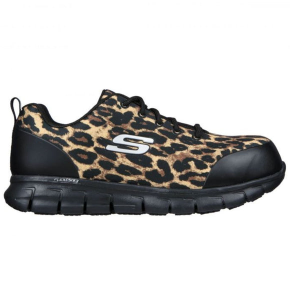 Skechers Women's 108083 Sure Track Saivy Leopard Safety Toe Metal Free Work Shoes (WIDE)