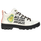 Skechers Women's 155277 Dr Seuss The Grinch Roadies Ugly Sweater Christmas White Black Casual Boots ThatShoeStore