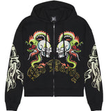 Ed Hardy Men's Black Skull Rhinestone Full Zip Boxy Hoodie ThatShoeStore